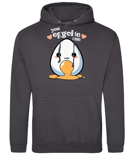 you excite me - kawaii, cute, egg, yolk, cartoon, playful, hearts, phrase - Standard Hoodie