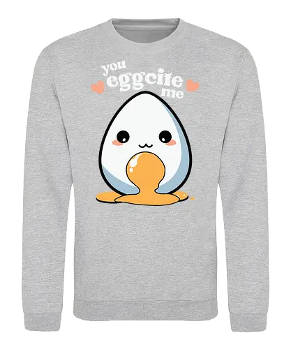 you excite me - kawaii, cute, egg, yolk, cartoon, playful, hearts, phrase - Sweatshirt