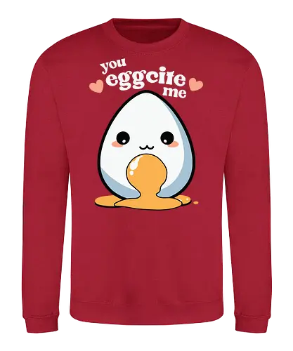 you excite me - kawaii, cute, egg, yolk, cartoon, playful, hearts, phrase - Sweatshirt