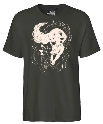 Tamed wolves - Jujutsu, wolf, moon, stars, megumi, anime, manga, divine - Fairtrade T-Shirt