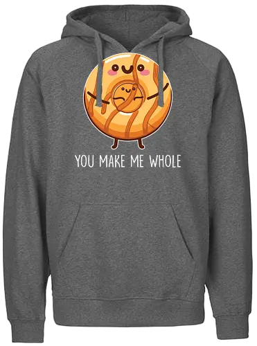 You make me whole - donut, cute, illustration, cartoon, hug, phrase, food, playful - Fairtrade Hoodie