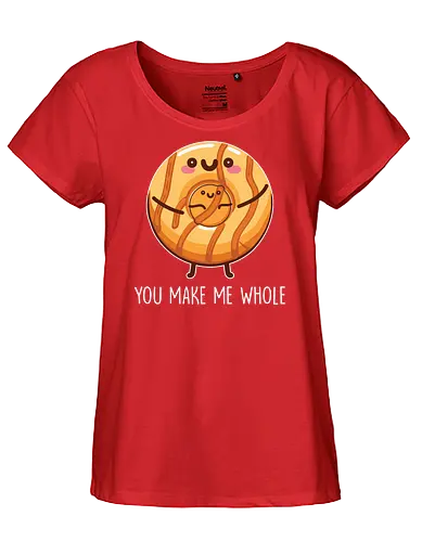 You make me whole - donut, cute, illustration, cartoon, hug, phrase, food, playful - Fairtrade Girl Shirt