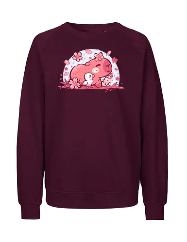 Pink Spring Friends - Capybara, niedliches Tier, Frühlingsblüte, gemütlich, Kawaii Capybara, Kirschblütenästhetik, Pastelltier, niedliches Capybara, wohltuend, weich, Naturfreund, entspannendes Tier, Capybara und Freunde, pastell, Hase - Fairtrade Sweatshirt
