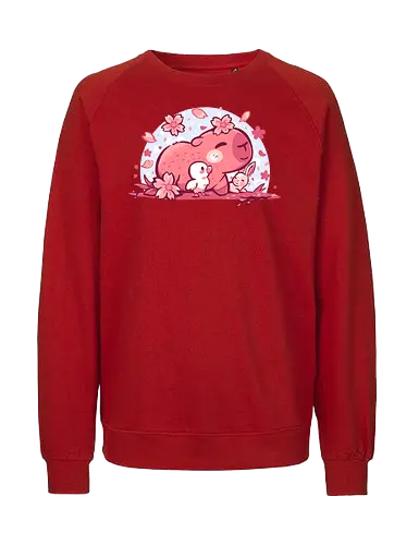 Pink Spring Friends - Capybara, niedliches Tier, Frühlingsblüte, gemütlich, Kawaii Capybara, Kirschblütenästhetik, Pastelltier, niedliches Capybara, wohltuend, weich, Naturfreund, entspannendes Tier, Capybara und Freunde, pastell, Hase - Fairtrade Sweatshirt