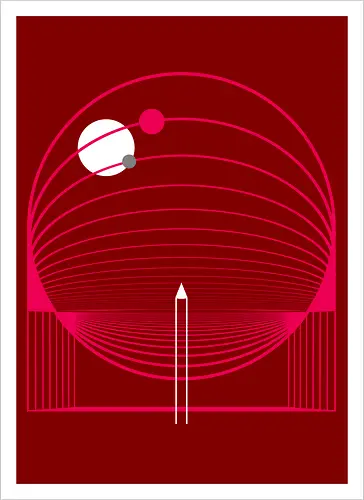 Exploring Stars - space, rocket ship, space ship, mars, planets, solar system, minimal - Kunstdruck
