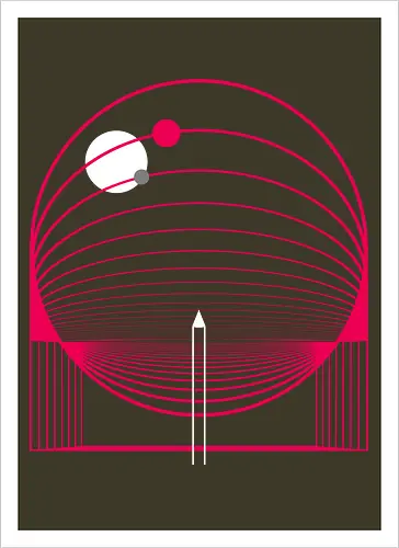 Exploring Stars - space, rocket ship, space ship, mars, planets, solar system, minimal - Kunstdruck