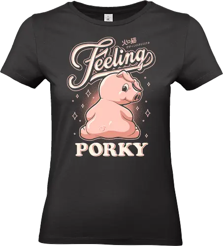 Feeling Porky - pink, kawaii, pop art, vintage, retro, typography, pig, pet, cute, cartoon, piglet, cute pig, pig lover - Standard T-Shirt (Frauen)