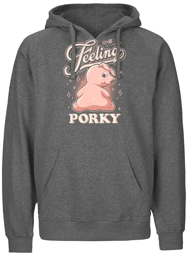 Feeling Porky - pink, kawaii, pop art, vintage, retro, typography, pig, pet, cute, cartoon, piglet, cute pig, pig lover - Fairtrade Hoodie