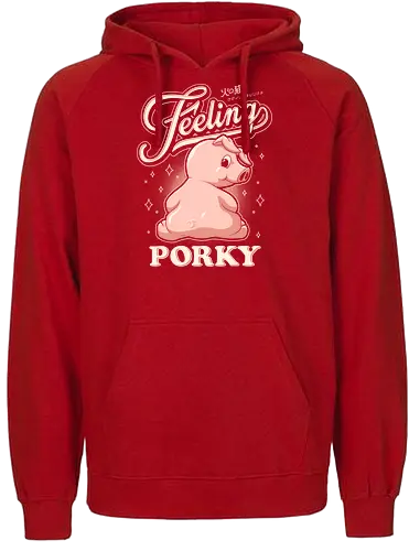 Feeling Porky - pink, kawaii, pop art, vintage, retro, typography, pig, pet, cute, cartoon, piglet, cute pig, pig lover - Fairtrade Hoodie