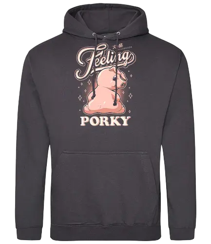 Feeling Porky - pink, kawaii, pop art, vintage, retro, typography, pig, pet, cute, cartoon, piglet, cute pig, pig lover - Standard Hoodie