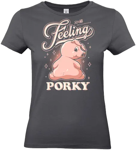 Feeling Porky - pink, kawaii, pop art, vintage, retro, typography, pig, pet, cute, cartoon, piglet, cute pig, pig lover - Standard T-Shirt (Frauen)