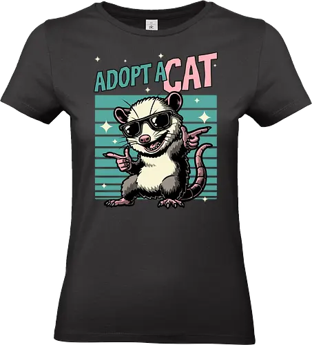 Possum Adopt a Cat - possum, cat, pet, retro, vintage, quote, lettering, fun, funny, sarcasm, irony, cool, cute, sunglasses, retro - Standard T-Shirt (Frauen)