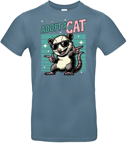 Possum Adopt a Cat - possum, cat, pet, retro, vintage, quote, lettering, fun, funny, sarcasm, irony, cool, cute, sunglasses, retro - Standard T-Shirt