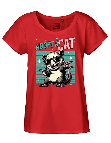 Possum Adopt a Cat - possum, cat, pet, retro, vintage, quote, lettering, fun, funny, sarcasm, irony, cool, cute, sunglasses, retro - Fairtrade Girl Shirt
