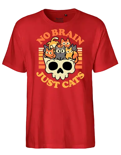 No Brain Just Cats - cats, kawaii, skull, creepy cute, funny, brain, skeleton, spooky, kitties, kittens, cat lover, dark humor, quirky, retro, gothic style - Fairtrade T-Shirt