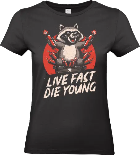 Raccoon Garbage Chaos - Raccoons, Raccoon, Garbage, Chaos, Fire, Explosion, Pet, Cute, Fun, Funny, Quote, Cool, Live Fast, Die, Fireworks - Standard T-Shirt (Frauen)