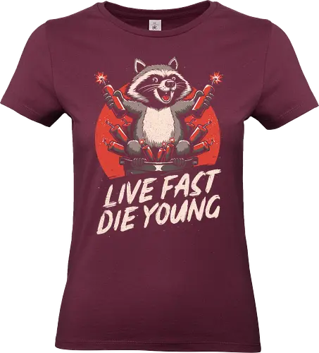 Raccoon Garbage Chaos - Raccoons, Raccoon, Garbage, Chaos, Fire, Explosion, Pet, Cute, Fun, Funny, Quote, Cool, Live Fast, Die, Fireworks - Standard T-Shirt (Frauen)