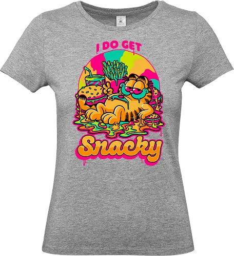 Cat Psychedelic Food Trip - Cat, comic, cartoon, Psychedelic, fast food, burger, fries, orange cat, lasagna, fun, funny, Food, Trip, comic, food, tripping, pet - Standard T-Shirt (Frauen)
