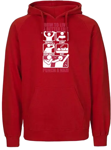 How To Have A Better Life - Historical, History, Daily, Routine, Revolution, Trained, Training, Exercise, Resting, Sleeping, Sleep, Sleepy, Reading, Read, Book, Punch, Bad Guys, Baddies, How To, Comics, Comic, Information, Infographic, Nazis - Fairtrade Hoodie