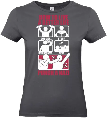 How To Have A Better Life - Historical, History, Daily, Routine, Revolution, Trained, Training, Exercise, Resting, Sleeping, Sleep, Sleepy, Reading, Read, Book, Punch, Bad Guys, Baddies, How To, Comics, Comic, Information, Infographic, Nazis - Standard T-Shirt (Frauen)