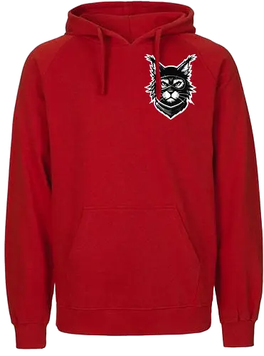 Front Katze Pocketdruck, Back Logo schwarz - Fairtrade Hoodie