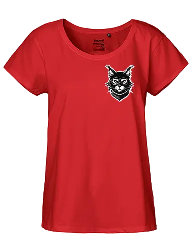 Front Katze Pocketdruck, Back Logo schwarz - Fairtrade Girl Shirt