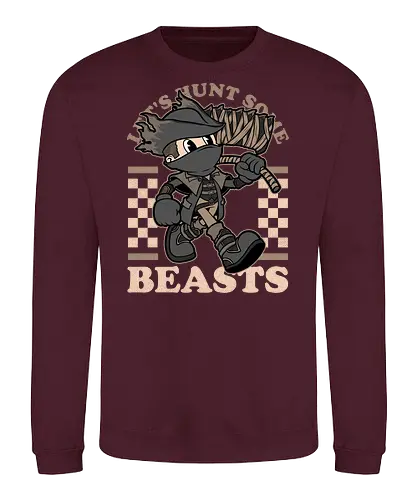 Game Mascot Beast Hunter - Video Games, Video Game, Game, Games, Gamer, Mascot, Retro, Vintage, Retro Vintage, Retro Gamer, Retro Cartoon, Dark Fantasy, Fantasy, Hack And Slash, Adventure, Fantasy, Monster, Gothic, Gothic Horror, Goth, Victorian - Sweatshirt
