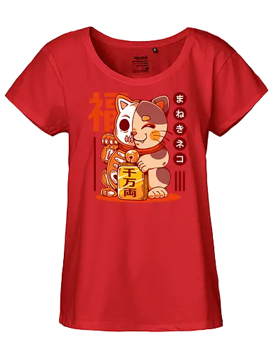 MANEKI NEKO - maneki neko, neko, maneki, japan, anime, japanese, kawaii, cute, lucky charm, lucky cat - Fairtrade Girl Shirt