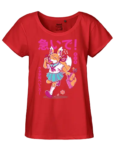 KITSUNE STUDENT (variant 2) - kitsune, fox, anime, cute, kawaii, japan, japanese, student, school, fox girl, child - Fairtrade Girl Shirt