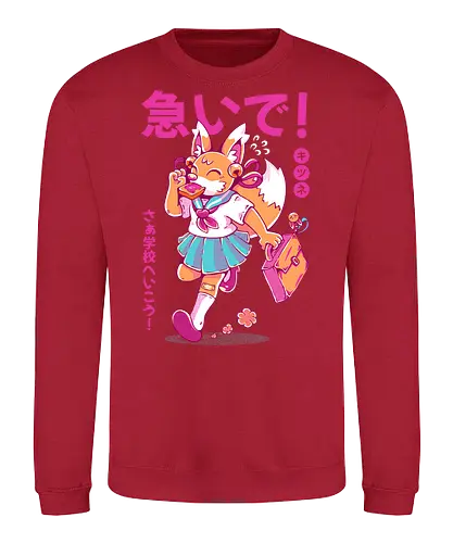 KITSUNE STUDENT (variant 2) - kitsune, fox, anime, cute, kawaii, japan, japanese, student, school, fox girl, child - Sweatshirt