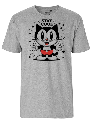 Stay Cool - nostalgia, funny cat, vintage style, 1920s cartoon, rubber hose, cute cat, aesthetic, retro vibes, feline, cat, retro cat, vintage cat, retro cat, cartoon cat, old school, stay cool, cool cat, classic cartoon, happy cat, positive vibes, stylish cat, happy vibes, fun design, old-school cartoon, adorable, feel good, funny art, cat lover, classic animation - Fairtrade T-Shirt