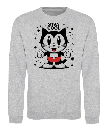 Stay Cool - nostalgia, funny cat, vintage style, 1920s cartoon, rubber hose, cute cat, aesthetic, retro vibes, feline, cat, retro cat, vintage cat, retro cat, cartoon cat, old school, stay cool, cool cat, classic cartoon, happy cat, positive vibes, stylish cat, happy vibes, fun design, old-school cartoon, adorable, feel good, funny art, cat lover, classic animation - Sweatshirt