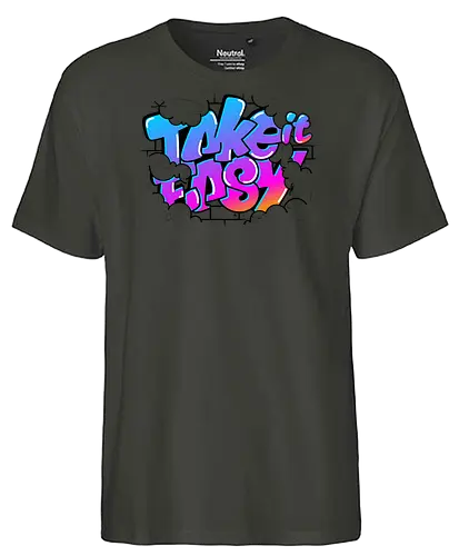 take easy  - textart, typography, calligraphy, cool, font, chill, relax, graffiti, easy, bro - Fairtrade T-Shirt