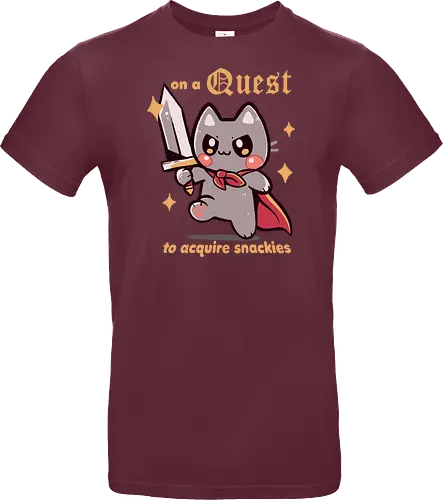 On a Quest to acquire snackies - Katze, rpg Katze, Fantasy-Katze, kawaii Abenteuer, cat, snacks, snackies, snacking, rpg cat, fantasy cat, kawaii adventure, funny cat, meme, food, medieval, sword, eating, foodie - Standard T-Shirt
