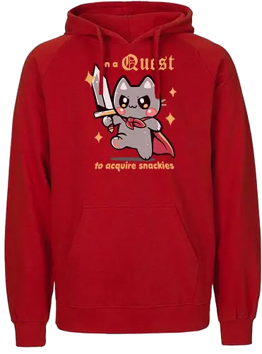 On a Quest to acquire snackies - Katze, rpg Katze, Fantasy-Katze, kawaii Abenteuer, cat, snacks, snackies, snacking, rpg cat, fantasy cat, kawaii adventure, funny cat, meme, food, medieval, sword, eating, foodie - Fairtrade Hoodie