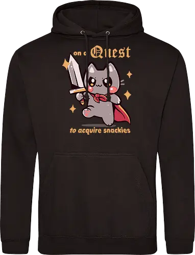 On a Quest to acquire snackies - Katze, rpg Katze, Fantasy-Katze, kawaii Abenteuer, cat, snacks, snackies, snacking, rpg cat, fantasy cat, kawaii adventure, funny cat, meme, food, medieval, sword, eating, foodie - Standard Hoodie