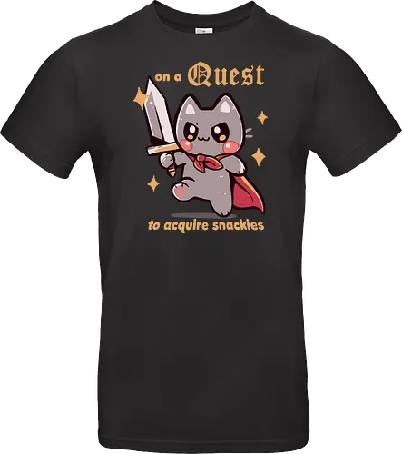On a Quest to acquire snackies - Katze, rpg Katze, Fantasy-Katze, kawaii Abenteuer, cat, snacks, snackies, snacking, rpg cat, fantasy cat, kawaii adventure, funny cat, meme, food, medieval, sword, eating, foodie - Standard T-Shirt