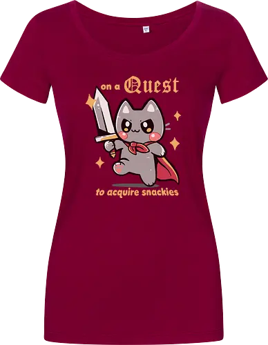 On a Quest to acquire snackies - Katze, rpg Katze, Fantasy-Katze, kawaii Abenteuer, cat, snacks, snackies, snacking, rpg cat, fantasy cat, kawaii adventure, funny cat, meme, food, medieval, sword, eating, foodie - Damen T-Shirt