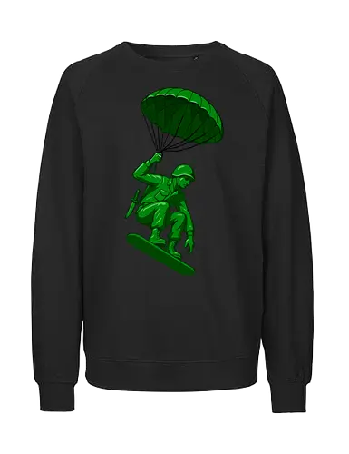 green toy soldier - soldier, toy, parachute, military, green, airborne, plastic, skydiver, figurine, vintage - Fairtrade Sweatshirt