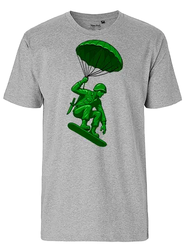 green toy soldier - soldier, toy, parachute, military, green, airborne, plastic, skydiver, figurine, vintage - Fairtrade T-Shirt