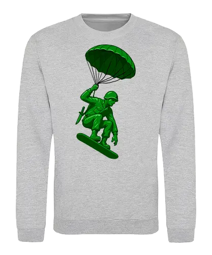 green toy soldier - soldier, toy, parachute, military, green, airborne, plastic, skydiver, figurine, vintage - Sweatshirt