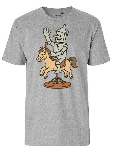 Tin man - tin man, horse, vintage, whimsical, pedestal, waving, playful, character, minimalist - Fairtrade T-Shirt