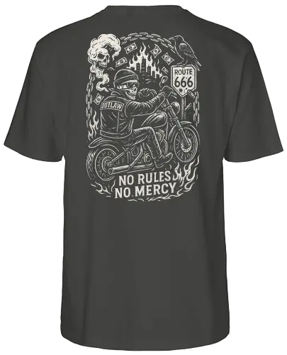 Outlaw Rider - Motorradhelm, Outlaw, Streetbike, Cruiser, Motorradclub, Motorradgang, Stuntbike, Scrambler, Motorradkultur, Touringbike, Rennmaschine, Motorradleben, Roadtrip, Freiheit, Stahlross, Zweiräder, Motorrad, Chopper, Biker, Harley, Zweirad, Motorradfahrer, Custom Bike, Motorradkunst, Cafe Racer, Burnout, Wheelie, Lederjacke, Totenkopf, Route 66 - Fairtrade T-Shirt