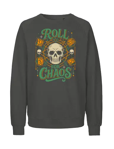Roll For Chaos - skull, skeleton, d20, dice roll, roleplayer, rpg gamer, Pen and Paper, gothic, dark fantasy, critical hit, horror, vintage, dm, dungeon master - Fairtrade Sweatshirt