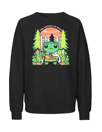 The Legend of Frog - frog, Hero of Time, Princess, Legend, retro, video game, games, gamer, gaming, funny, nerd, geek, cosplay, fantasy, adventure, hero, pixel art, pop culture, parody, 8bit, 16bit, cute, kawaii, toad, whimsical, fan art, illustration, character design, humor - Fairtrade Sweatshirt