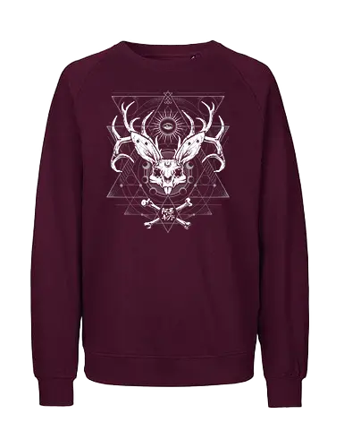 Bunny Deer Skull Geometry - rabbit, skull, bunny, space, galaxy, satanic, goth, japanese metal, kanji, japan, japanese, witch craft, gothic, dark art, death metal, deathcore, metal logo, death metal logo, deathcore font, underground, black work - Fairtrade Sweatshirt