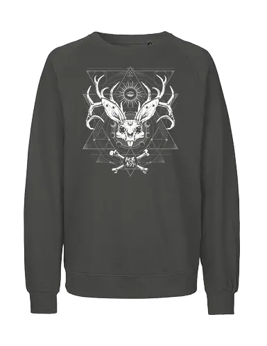Bunny Deer Skull Geometry - rabbit, skull, bunny, space, galaxy, satanic, goth, japanese metal, kanji, japan, japanese, witch craft, gothic, dark art, death metal, deathcore, metal logo, death metal logo, deathcore font, underground, black work - Fairtrade Sweatshirt