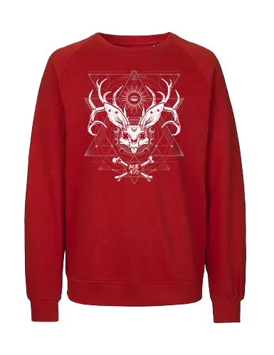 Bunny Deer Skull Geometry - rabbit, skull, bunny, space, galaxy, satanic, goth, japanese metal, kanji, japan, japanese, witch craft, gothic, dark art, death metal, deathcore, metal logo, death metal logo, deathcore font, underground, black work - Fairtrade Sweatshirt