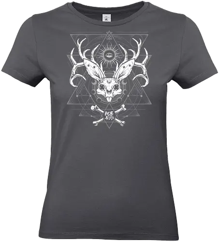 Bunny Deer Skull Geometry - rabbit, skull, bunny, space, galaxy, satanic, goth, japanese metal, kanji, japan, japanese, witch craft, gothic, dark art, death metal, deathcore, metal logo, death metal logo, deathcore font, underground, black work - Standard T-Shirt (Frauen)