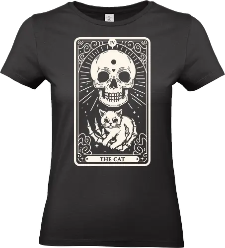 The Cat Tarot Skull - tarot card, tarot, skull, bone, pop culture, horror, horror, halloween, nerd, magic, vintage, retro, mystical, black magic, magic, cats, cat, cute, kitty - Standard T-Shirt (Frauen)